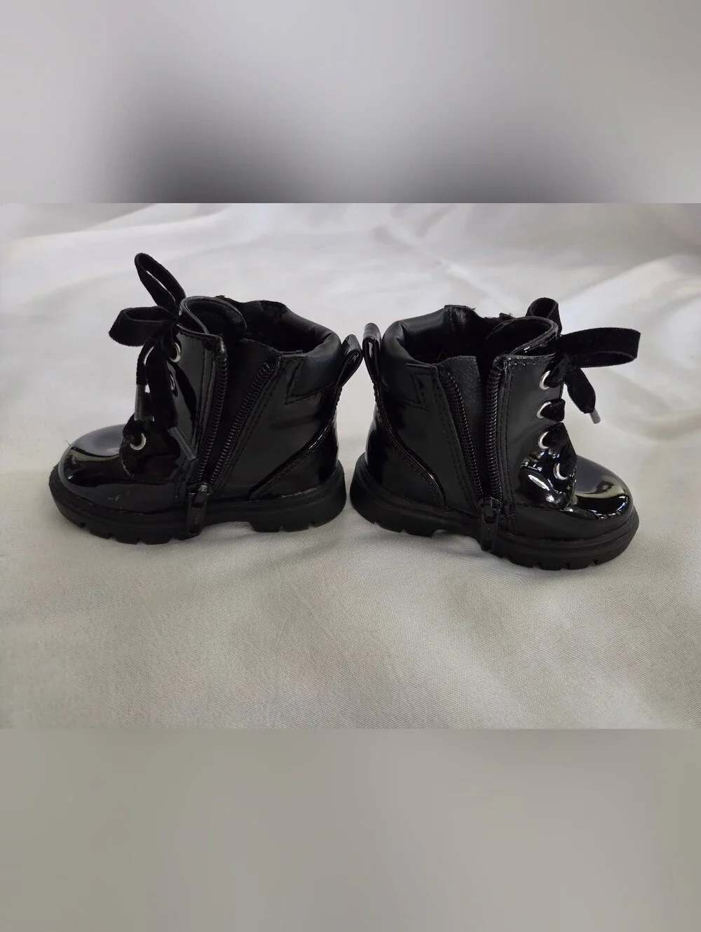 wonder nation Black Patent Lace-Up Toddler Boots with Velvet Laces